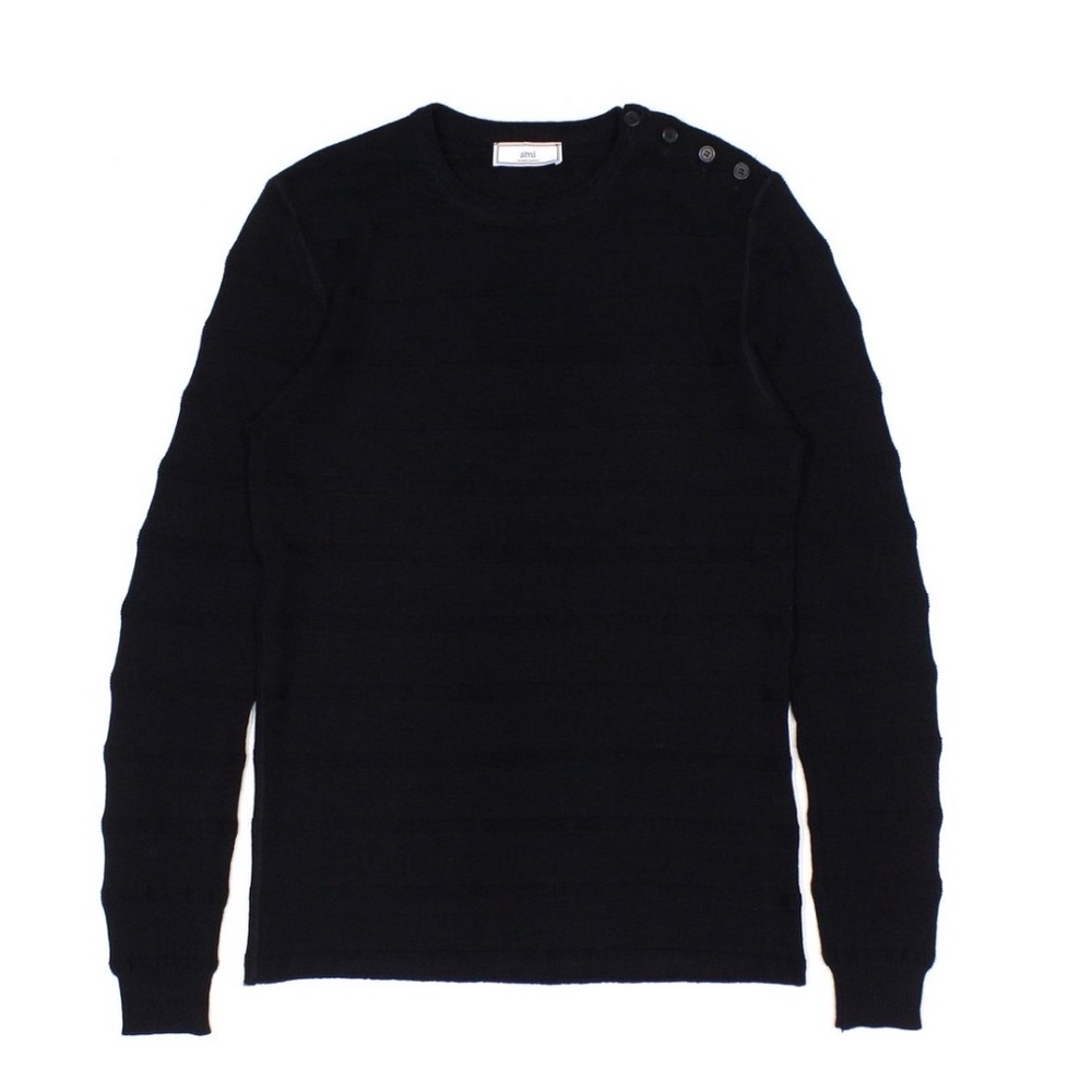 Men's Black Button-Shoulder textured tonal stripe merino Will sweater